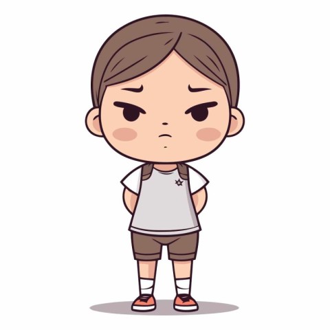 Sad little boy character design in a flat style.