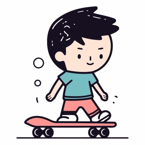 Cute little boy riding skateboard in line style.