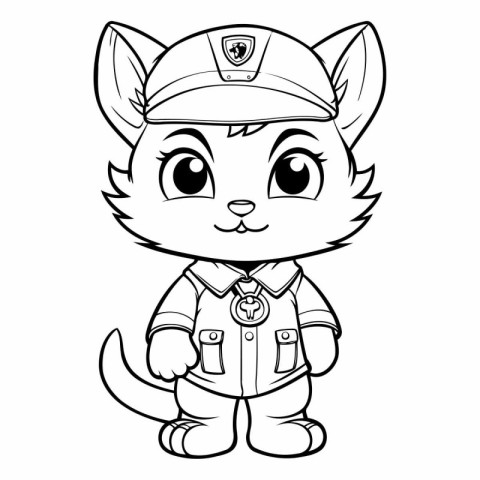 Black and White Cartoon Illustration of Cute Fox Sailor Characte