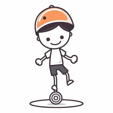 cute boy riding skateboard on white background.