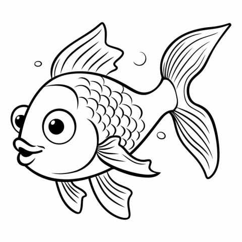 Black and White Cartoon Illustration of Cute Fish Animal Charact