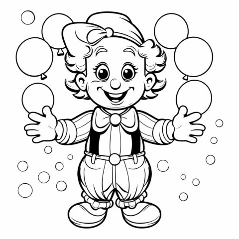 Coloring Page Outline Of cartoon clown with balloons.