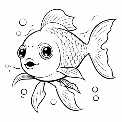 Black and white vector illustration of a cute cartoon fish. Colo