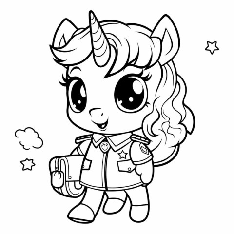 Black and White Cartoon Illustration of Cute Unicorn Fantasy Cha