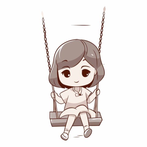 cute little girl on swing isolated on white background