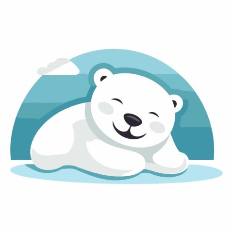 Polar bear lying on the ice in flat style