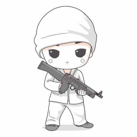 Soldier with a gun in his hand on white background vector illust