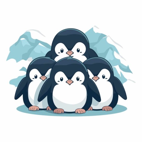 cute penguins family on snowscape vector illustration eps 10