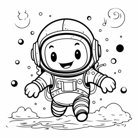 Vector illustration of Cartoon astronaut in space. Coloring book