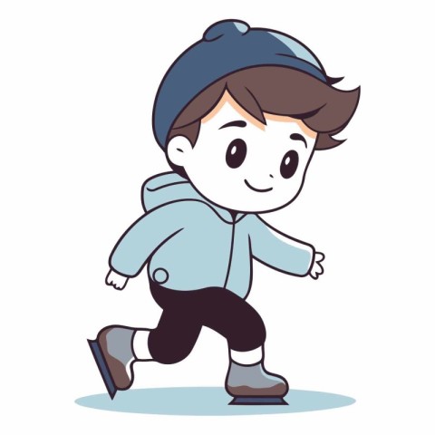 Cute boy in winter clothes running and smiling.