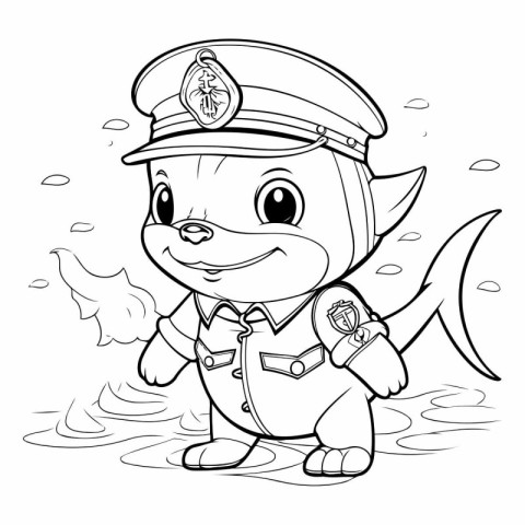 Coloring Page Outline Of Cartoon Marine Captain With Fish. Color