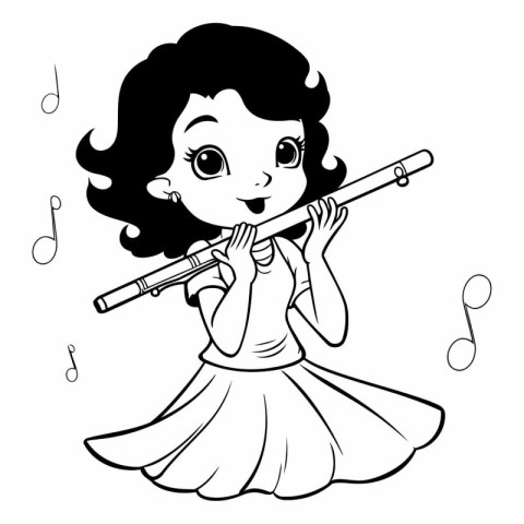 Illustration of a Cute Little Girl Holding a Flute and Singing