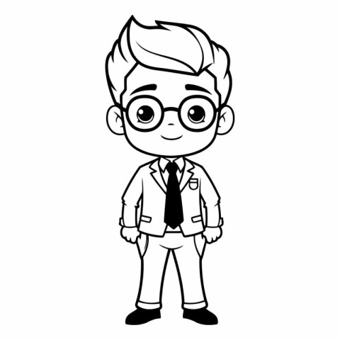 cute little boy with glasses and suit cartoon vector illustratio