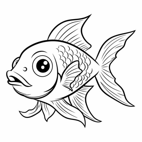 Black and White Cartoon Illustration of Cute Fish Animal Charact