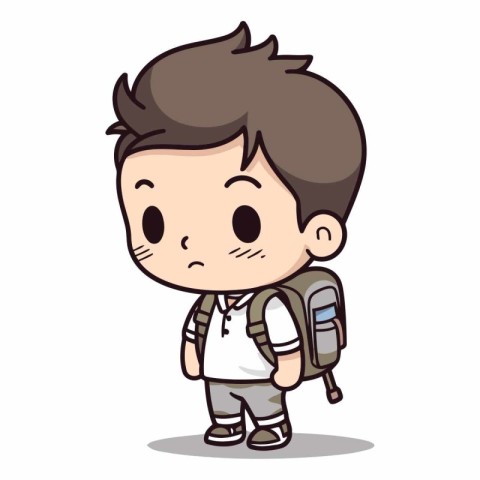 Boy with backpack cute character cartoon vector illustration. Is