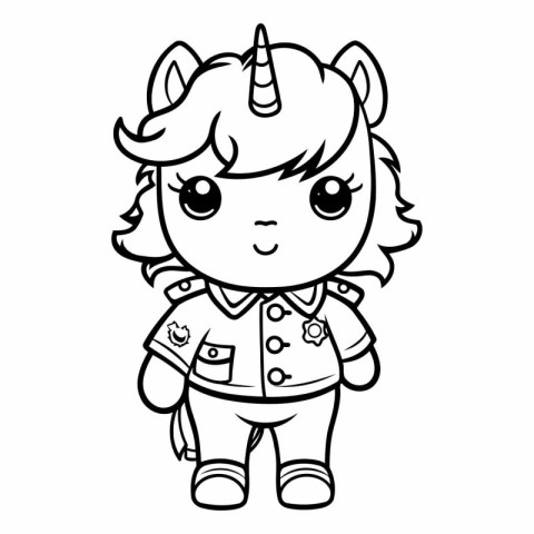 Black And White Cute Unicorn Cartoon Mascot Character Vector Ill