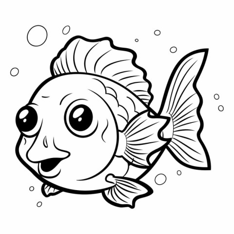 Coloring book for children: Fish. Black and white vector illustr