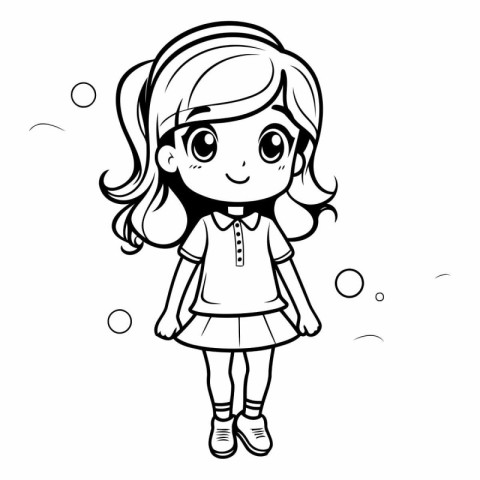 Black and White Cartoon Illustration of Cute Little Girl Charact