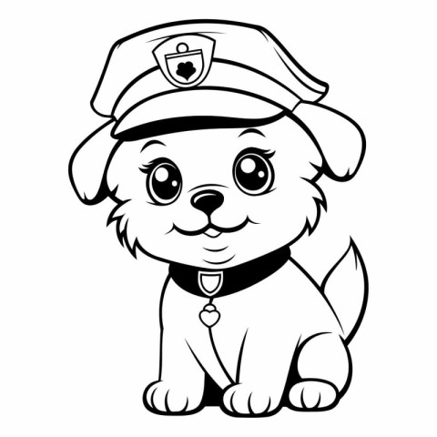 Black and White Cartoon Illustration of Cute Puppy Police Dog An