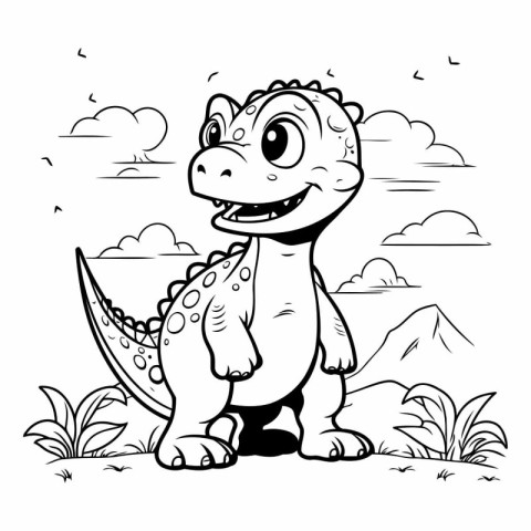 Vector illustration of Cute Cartoon Dinosaur on the grass. Color