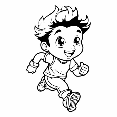 Running boy - black and white vector illustration. easy to edit.