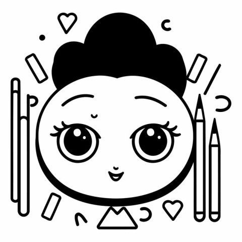 Cute kawaii girl with pencils and eraser.