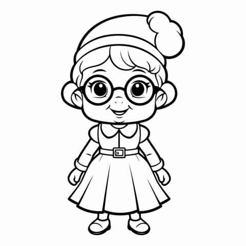 Coloring Page Outline Of Cartoon Cute Little Girl - Vector Illus