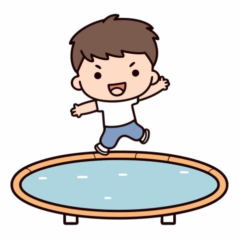 Boy jumping on a trampoline of a boy jumping on a trampoline.