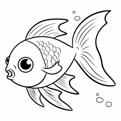 Black and White Cartoon Illustration of Cute Fish Animal Charact