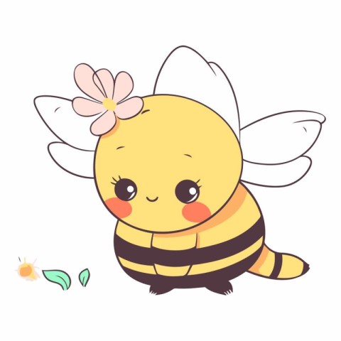 Cute cartoon bee with flower on its head.