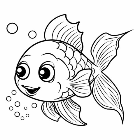 Black and White Cartoon Illustration of Cute Fish Animal Charact