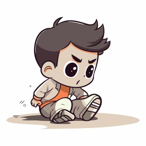 Cute little boy sitting on floor. Cartoon style.