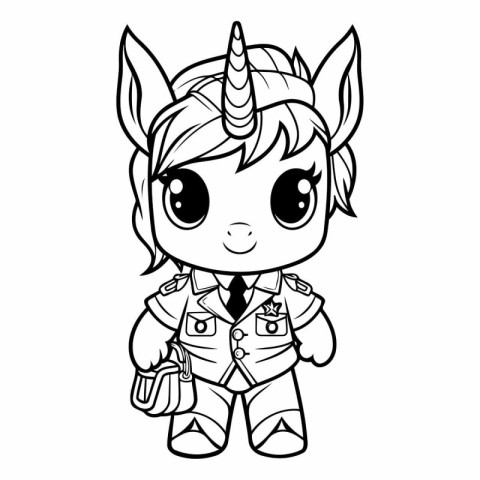 Black and White Cartoon Illustration of Unicorn Fantasy Characte