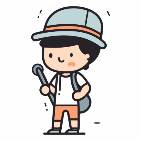 Boy with backpack and baseball cap in cartoon style.