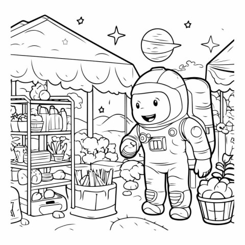 Coloring Page Outline Of a Astronaut with a bag of food