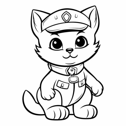 Black and White Cartoon Illustration of Cute Cat Police Animal C