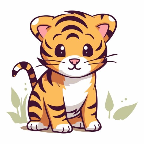 Cute cartoon tiger isolated on a white background.