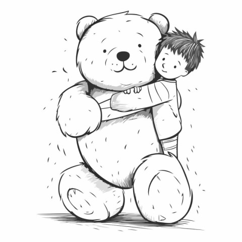 Cute little boy hugging teddy bear. sketch for your design