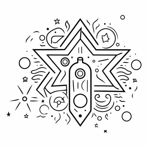 Hand drawn vector illustration in doodle style with rocket. star