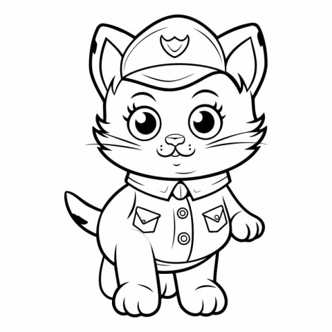 Black and White Cartoon Illustration of Cute Cat Sailor Characte