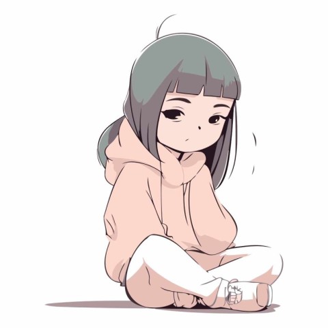 Illustration of a little girl wearing a hoodie and sitting on th