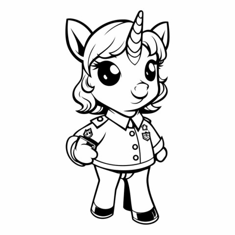 Black and White Cartoon Illustration of Unicorn Fantasy Characte