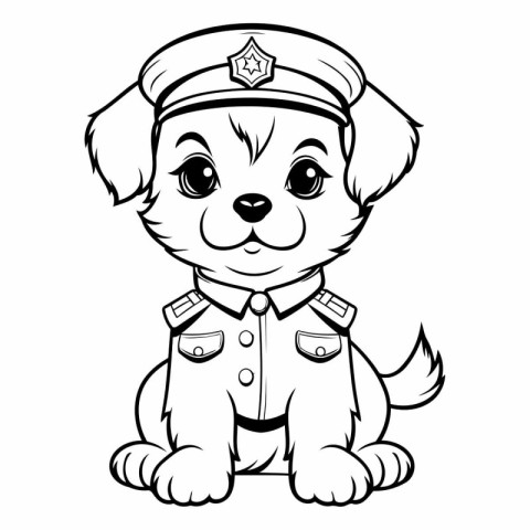 Black and White Cartoon Illustration of Cute Puppy Sailor Dog Co