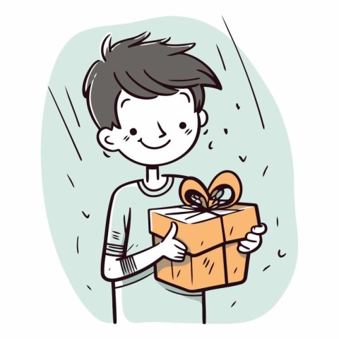 Illustration of a young boy holding a gift box with a bow