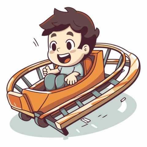 Illustration of a Cute Little Boy Riding a Bumper Car