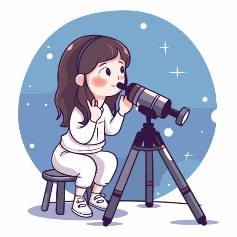 Illustration of a little girl using a telescope.