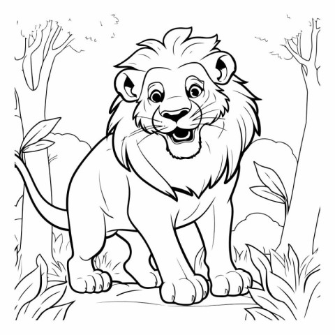 Black and White Cartoon Illustration of Lion Animal Character fo