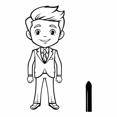 Black and White Cartoon Illustration of Businessman Character fo