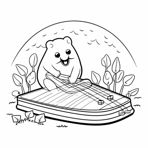 Coloring Page Outline Of a Cute Bear Playing Musical Instrument