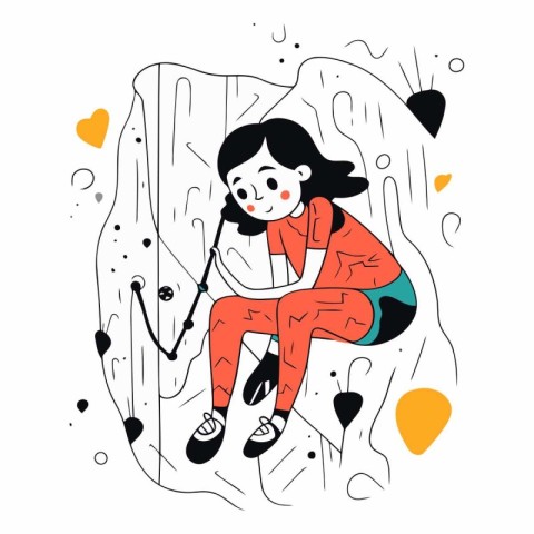 Vector illustration of a girl sitting on a bench in the park.